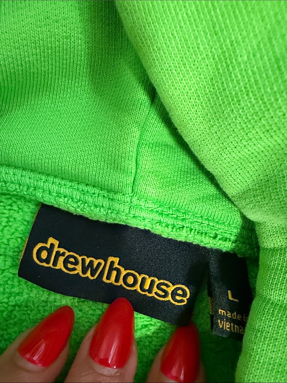 drew house Neon Green Hoodie with Yellow Smiley Logo - Picture 5 of 5